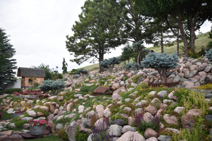 landscaping with stone in a Montana garden