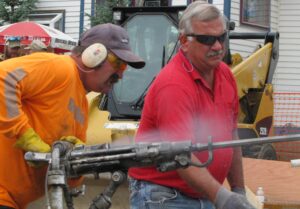 This jackleg hardrock mining contest competitor will drill through four feet of granite in about one minute.