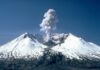 Mount st. Helens with steam-ash clouds rising