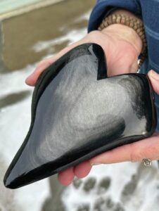silver sheen Mexican obsidian carved heart