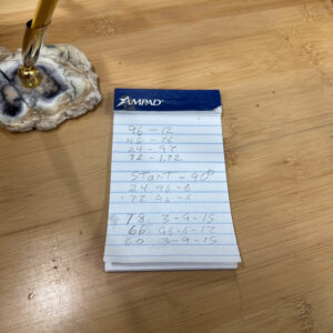 Pen and paper pad for keeping track of facet angles and indexes while free-hand faceting.