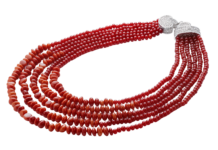 Red Coral: Italy’s Ruby of the Sea Multi-strand red coral beaded necklace with diamond clasp