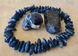 Deep blue gems include apatite hexagonal crystals mostly found in Brazil.