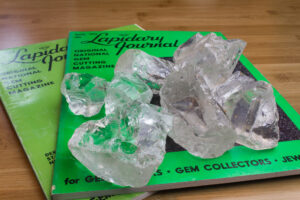 Rough optical faceted quartz on the original 1972 Lapidary Journal magazine.